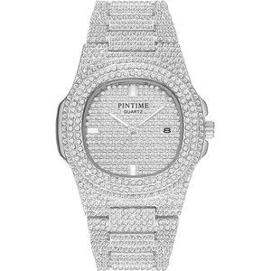 Luxury Mens/Womens Unisex Diamond Watch Bling Iced-Out Watch Oblong Wristwatch